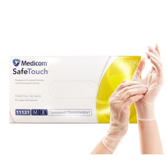 Рукавички вініл Medicom неопудрені прозорі, розмір М, 100 шт., Розмір: M