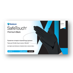 Рукавички нітрилові неопудрені Medicom SafeTouch Premium, чорні, розмір L, 5,0 г, Розмір: L