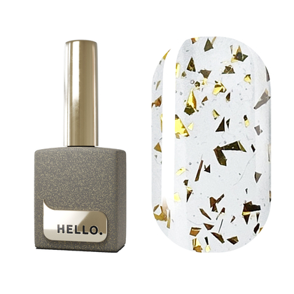Топ HELLO Gold glossy без липкого слоя с поталью, 15 мл