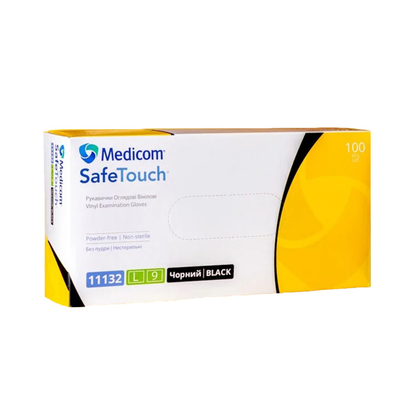 Рукавички вініл Medicom неопудрений чорні, розмір L, 100 шт, Розмір: L