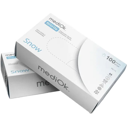 Рукавички mediOk SNOW нітрилові, неопудрені, білі, розмір L, Розмір: L