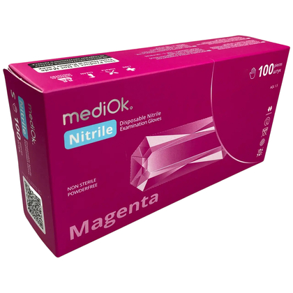 Рукавички нітрилові неопудрені MediOk, Magenta, яскраво рожеві, розмір S, ОДНА ПАРА
