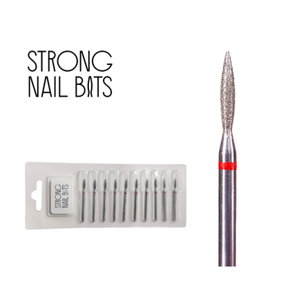 Фреза алмазная STRONG NAIL BITS пламя красная 0,21 мм SET 10 шт (удлиненная), Другой вариант: SET (10 шт)