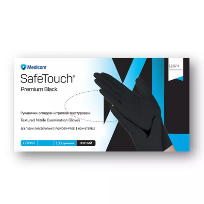 Рукавички нітрилові неопудрені Medicom SafeTouch Premium, чорні, розмір XS, 5,0 г, Розмір: XS