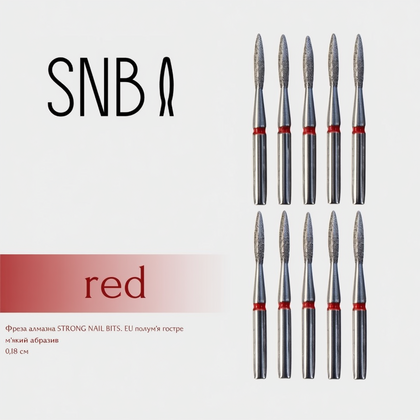 Фреза алмазная STRONG NAIL BITS. EU "пламя острое" красная 0,18 см SET 10 шт, Другой вариант: SET (10 шт)