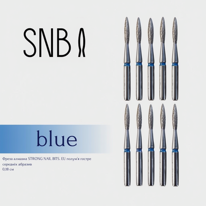 Фреза алмазная STRONG NAIL BITS. EU "пламя острое" синяя 0,18 см SET 10 шт, Другой вариант: SET (10 шт)